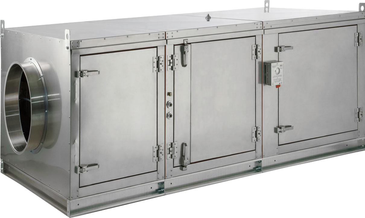 Commercial kitchen pollution control unit ready for inspection and maintenance